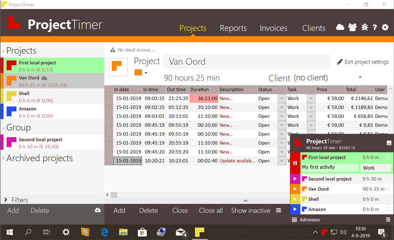 Project Timer is a windows taskbar app to time and invoice your projects. reliable Screen Shot