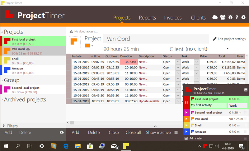 project timer, time sheet, task timer, work timer, windows timer, billing, invoicing, project management